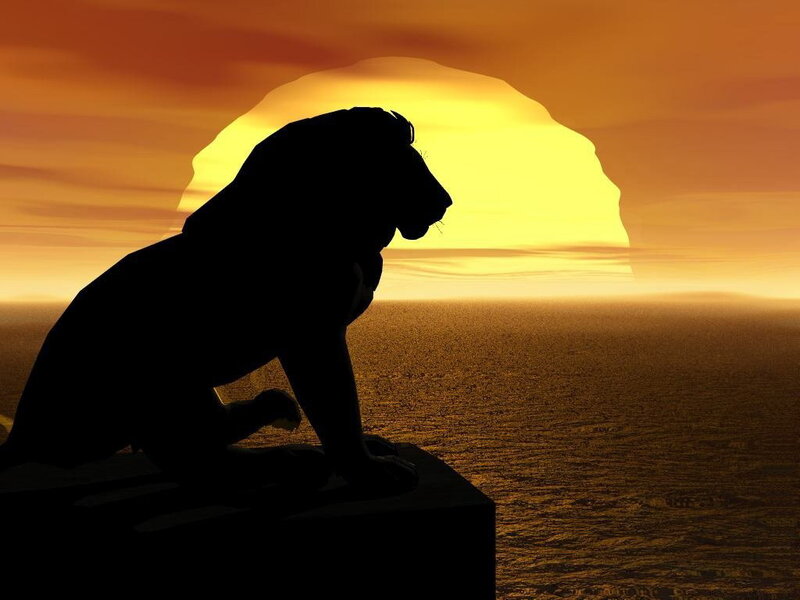 Silhouette of a Lion — Orange, Dramatic, Sunset