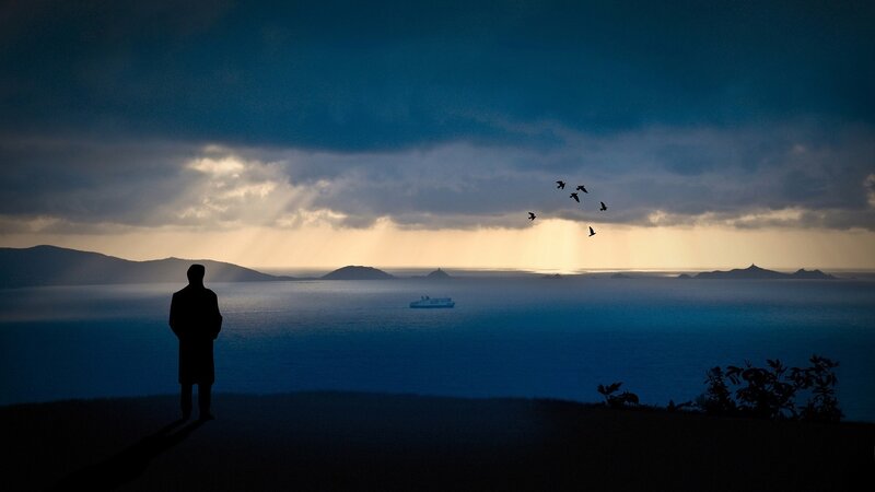 Silhouette of a Man — Blue, Dramatic, Sunset