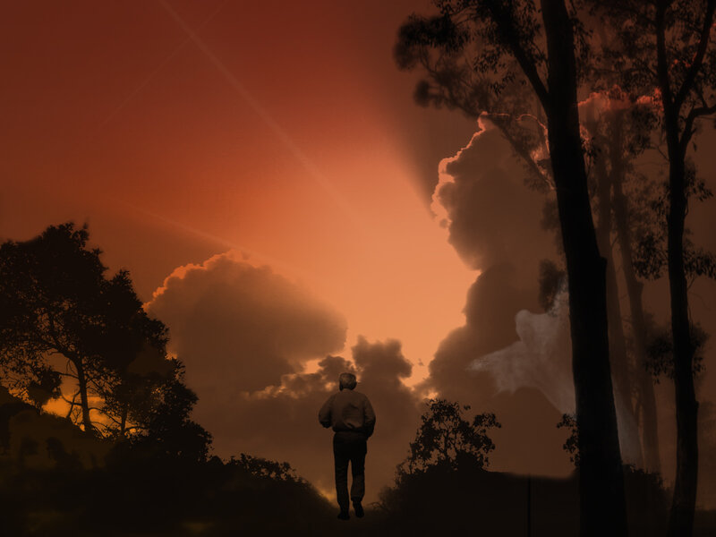 Silhouette of a Man — Orange, Dramatic, Sunset, Digital Art