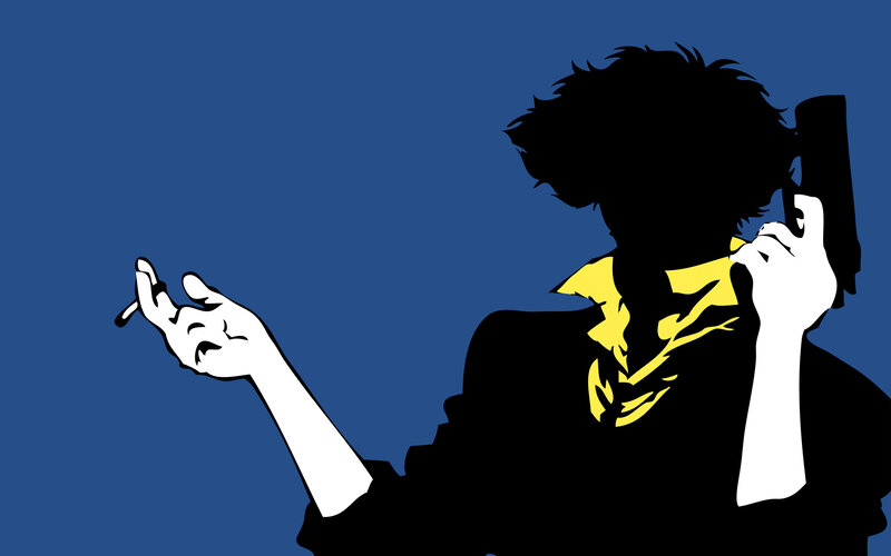 silhouette of a man with gun and cigarette