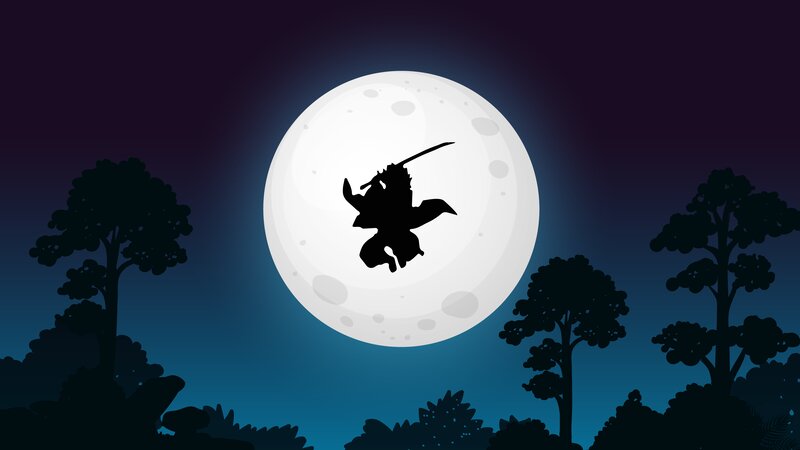 Silhouette of a Ninja — Blue, Dramatic