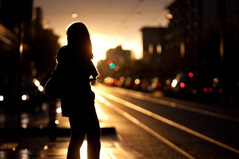 Silhouette of a person at sunset
