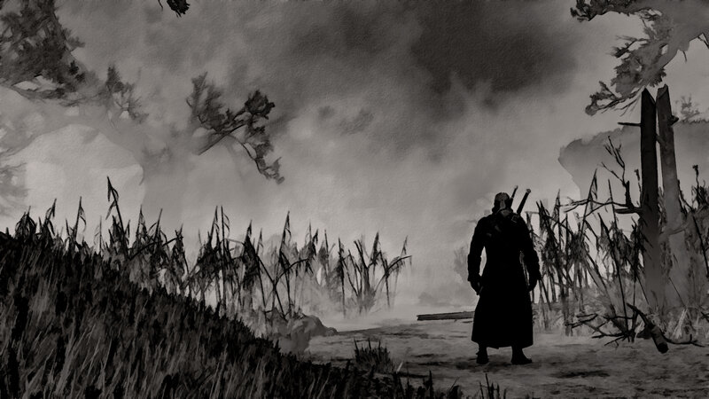 Silhouette of a Person — Black, Dramatic, Digital Art, Trees
