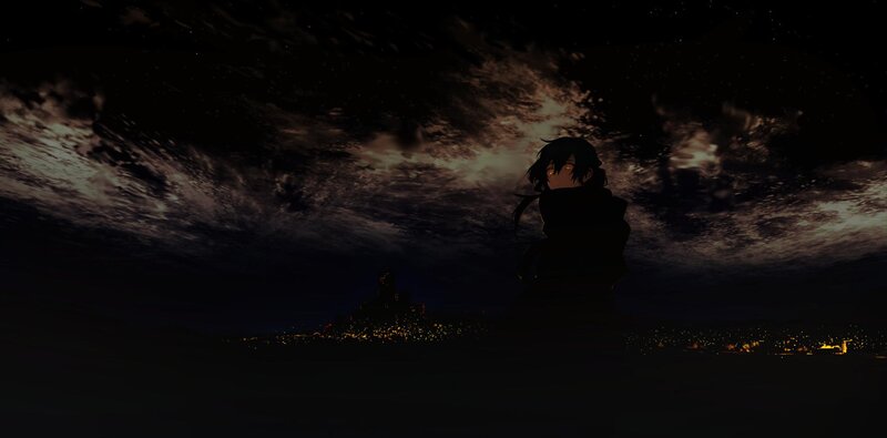 Silhouette of a Person — Black, Dramatic, Night, Anime, City Lights