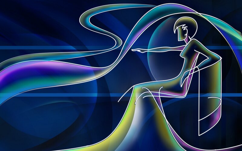 Silhouette of a Person — Blue, Dynamic, Digital Art, Flowing Lines