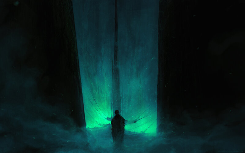 Silhouette of a Person — Green, Dramatic, Night