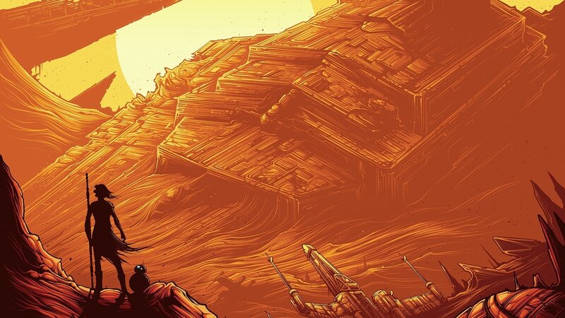 Silhouette of a Person — Orange, Dramatic, Sunset, Digital Art, Ruins