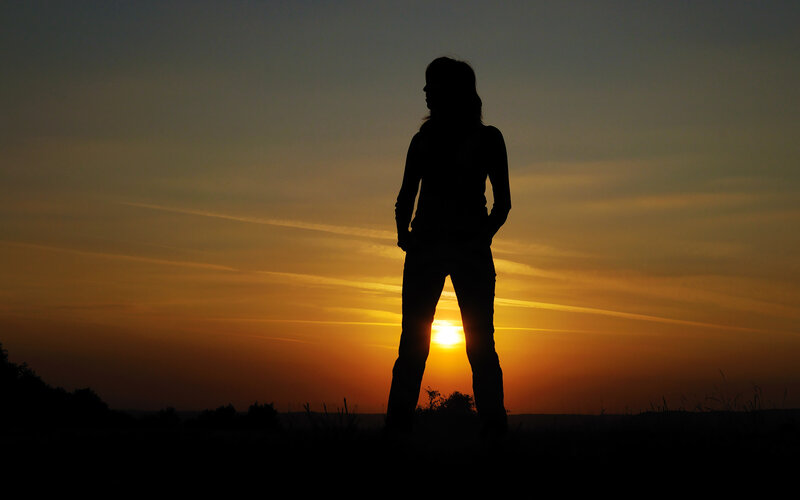 Silhouette of a Person — Orange, Dramatic, Sunset, Photograph, Sky
