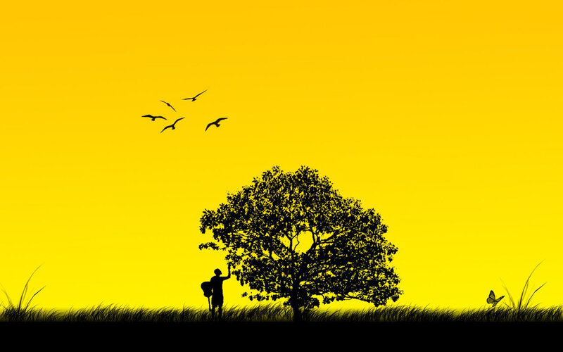 Silhouette of a person under a tree