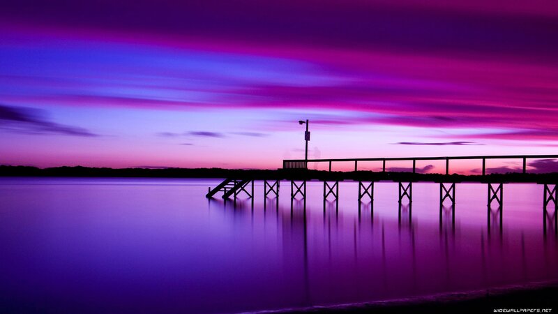 Silhouette of a Pier — Purple, Serene, Sunset, Photograph, Sky