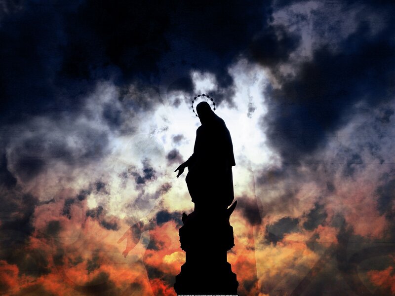 Silhouette of a religious statue