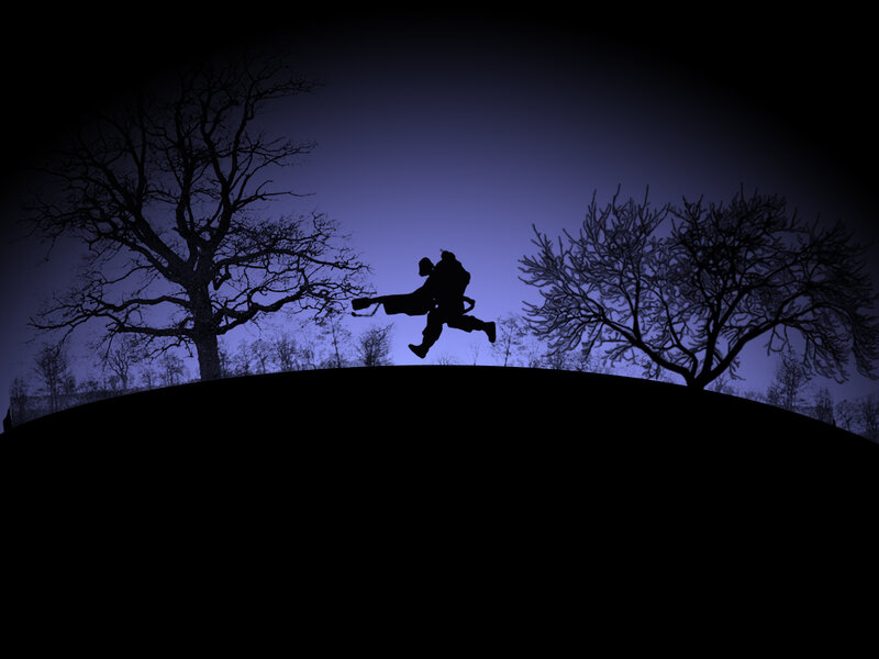 Silhouette of a runner at night