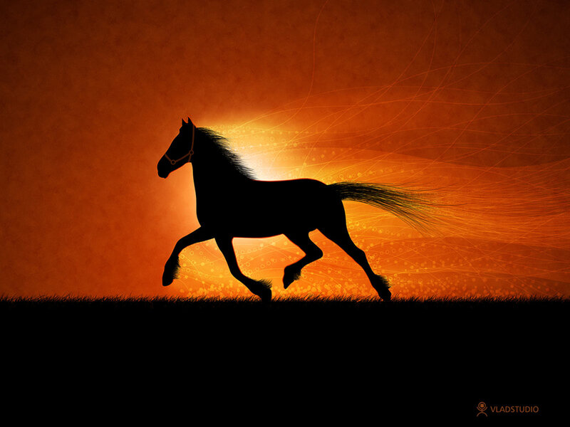 Silhouette of a running horse