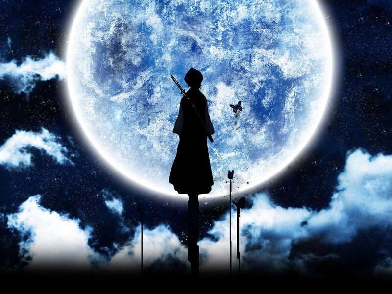 Silhouette of a samurai under the moon