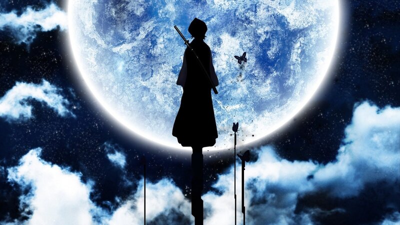 Silhouette of a samurai under the moon