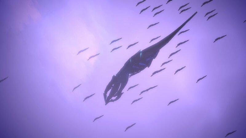 silhouette of a ship in purple light