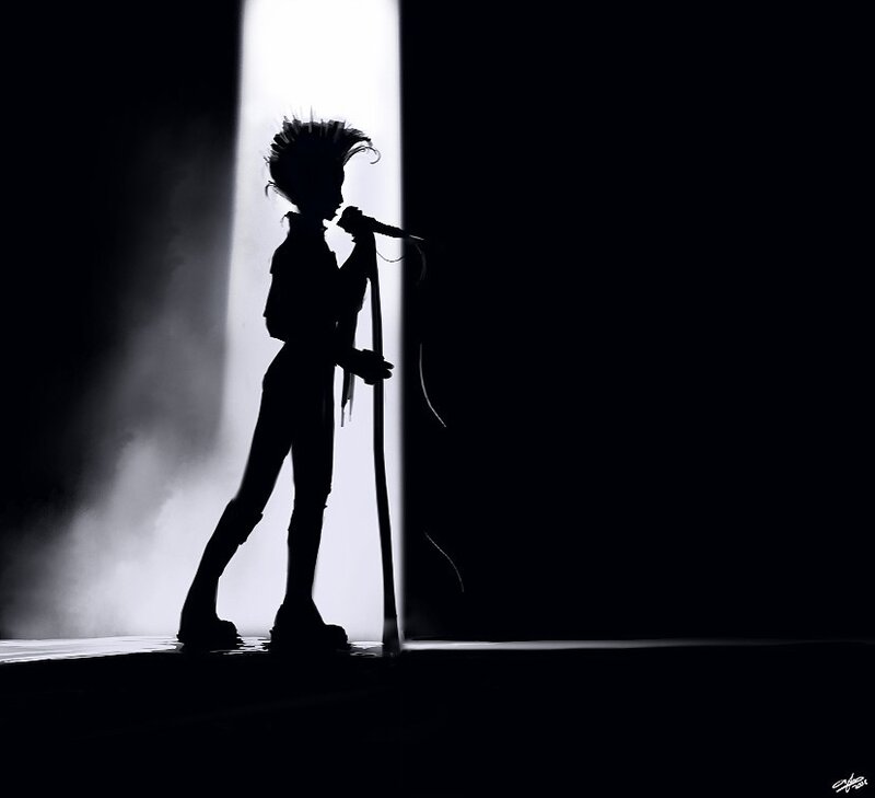 silhouette of a singer on stage