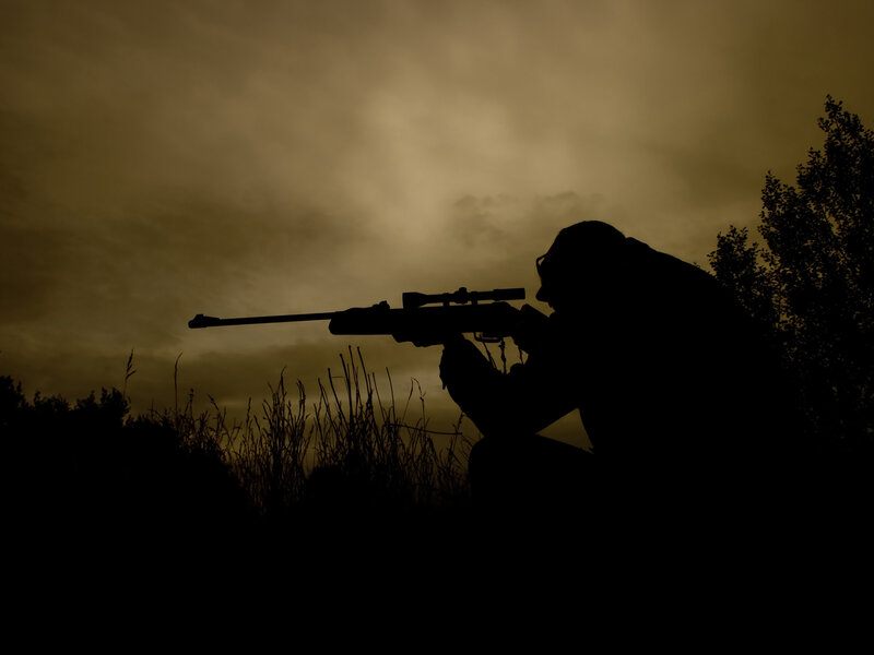 Silhouette of a sniper at dusk