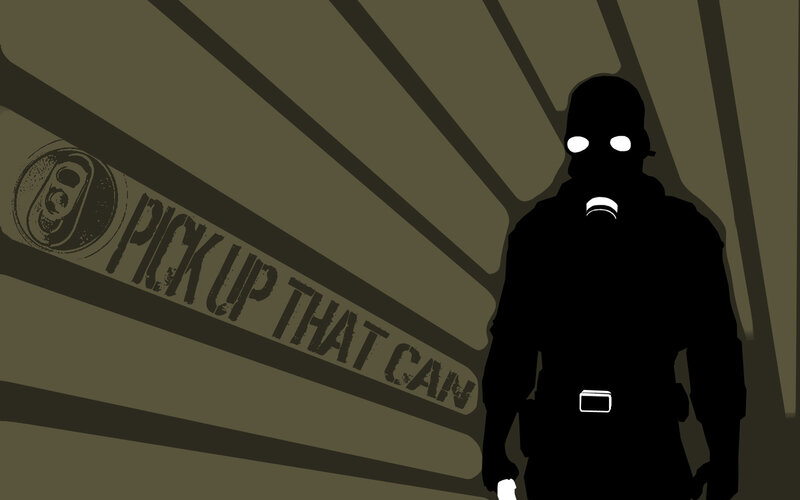 Silhouette of a Soldier — Black, Dramatic, Digital Art, Gas Mask, Can