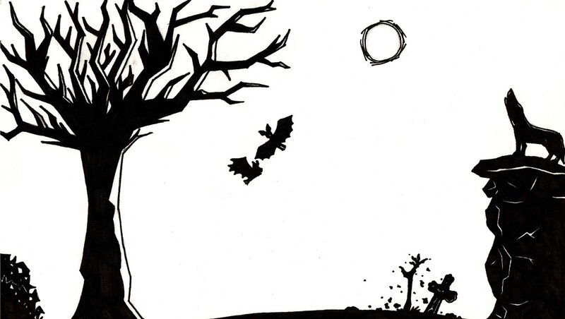 silhouette of a spooky night scene