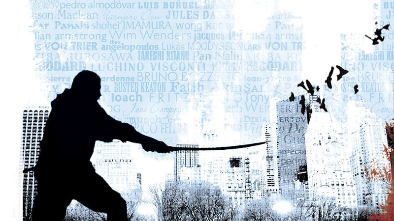 Silhouette of a swordsman in the city