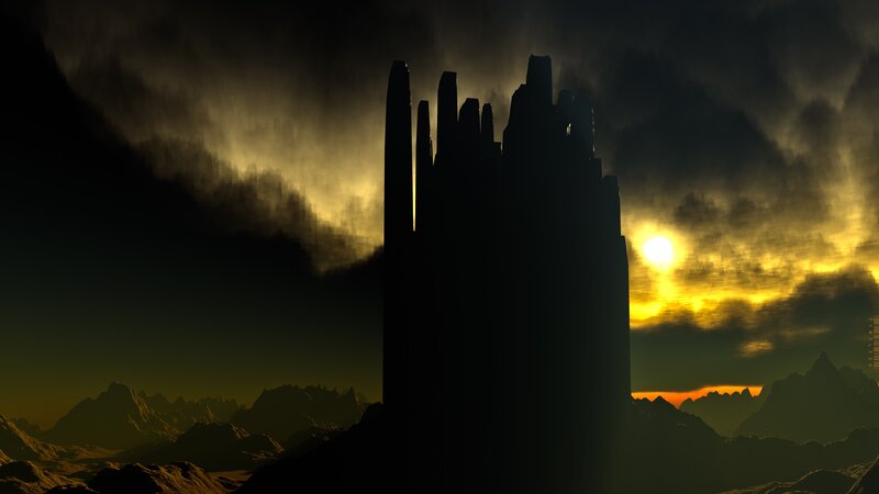 Silhouette of a tower at sunset