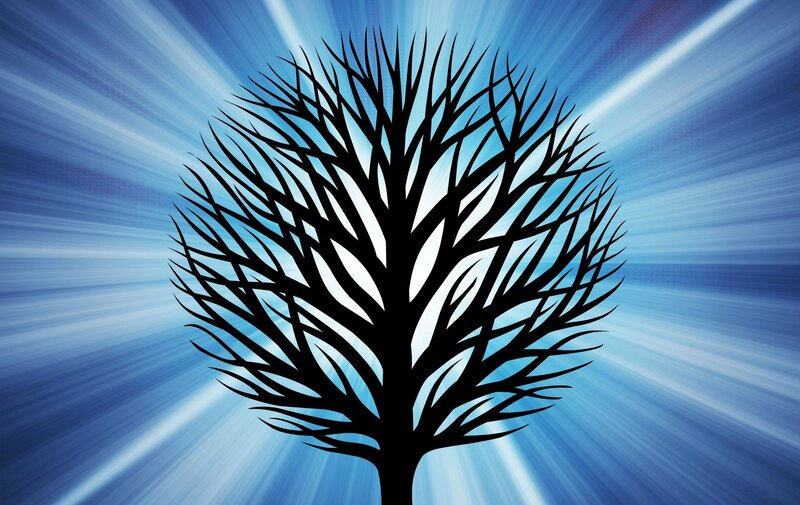 Silhouette of a Tree — Blue, Dramatic, Digital Art