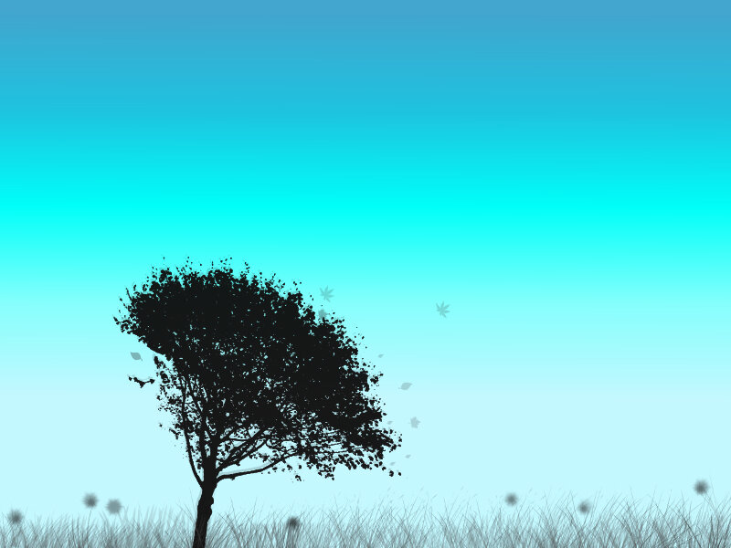 Silhouette of a Tree — Blue, Serene, Digital Art
