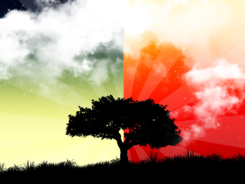 Silhouette of a Tree — Red, Dramatic, Sunset, Digital Art