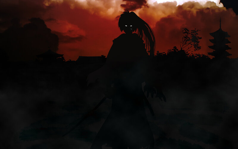 Silhouette of a warrior at dusk