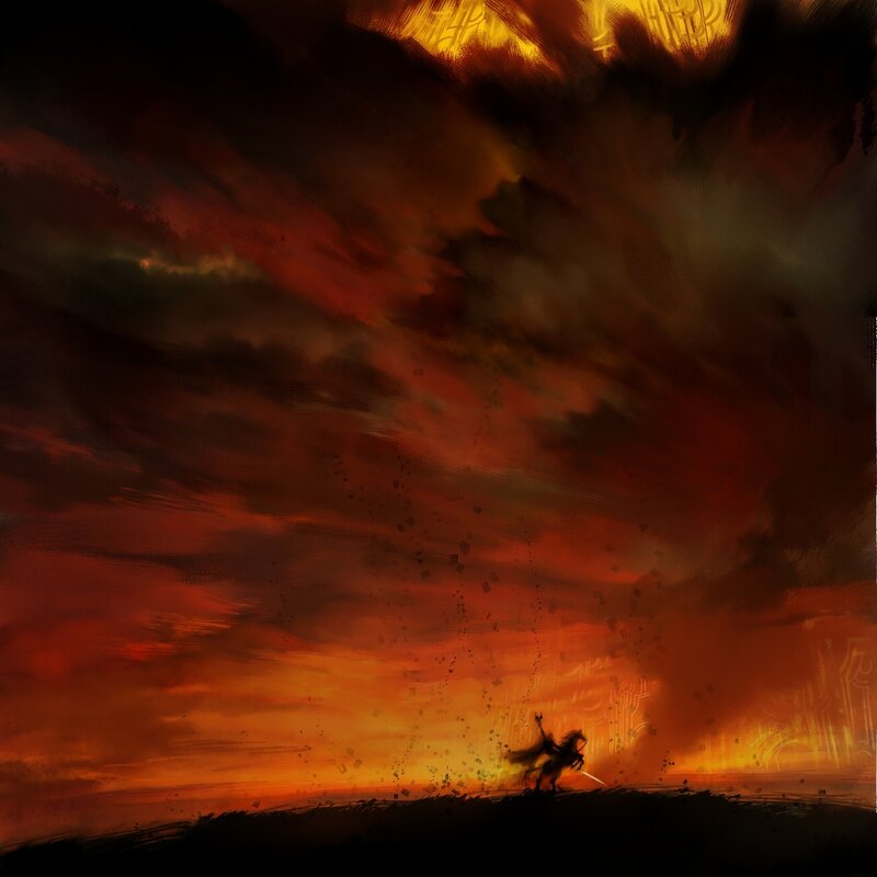 Silhouette of a warrior at sunset