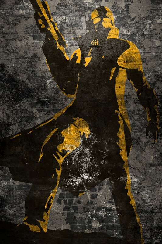 Silhouette of a Warrior — Black, Dramatic, Digital Art, Saber