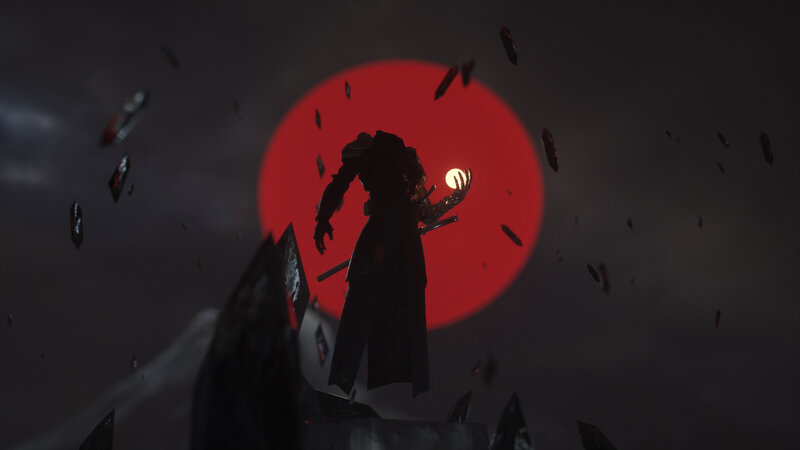 Silhouette of a Warrior — Black, Dramatic, Sunset