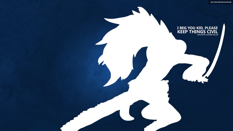 Silhouette of a Warrior — Blue, Dramatic, Digital Art, Sword, Text