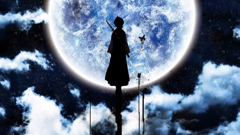 Silhouette of a Warrior — Blue, Dramatic, Night, Anime, Moon
