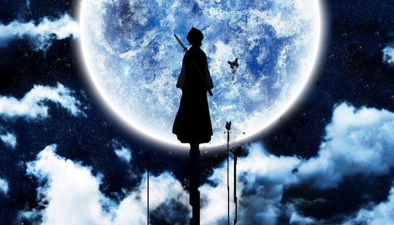 Silhouette of a Warrior — Blue, Dramatic, Night, Anime