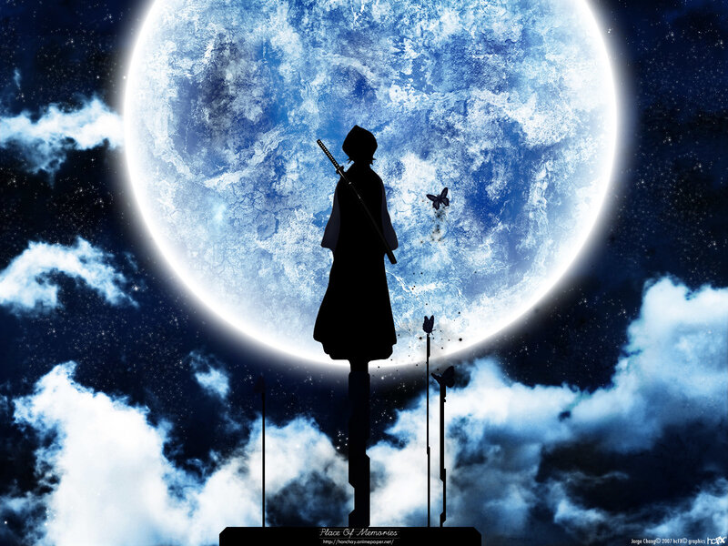 Silhouette of a Warrior — Blue, Dramatic, Night, Digital Art, Moon