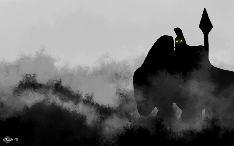 silhouette of a warrior in mist