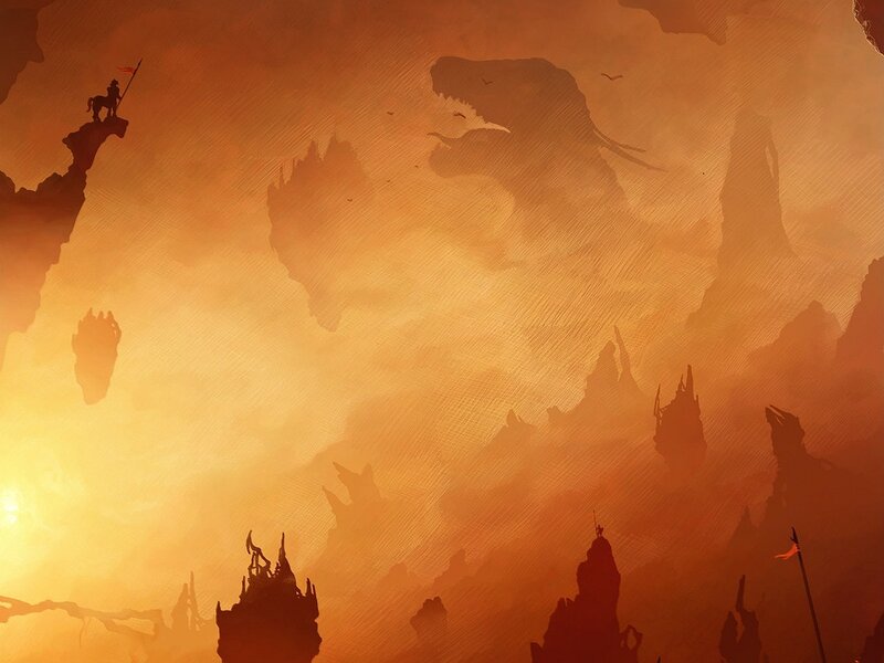 Silhouette of a warrior on a cliff