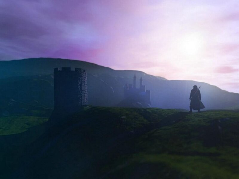 Silhouette of a warrior on a hill