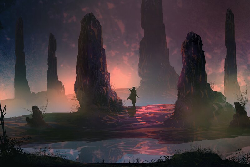 Silhouette of a Warrior — Purple, Dramatic, Sunset