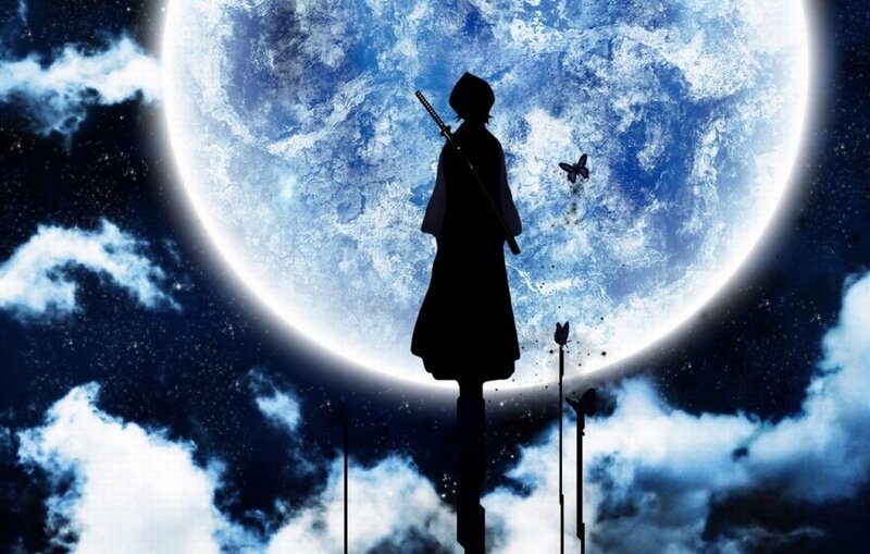 Silhouette of a warrior under the moon