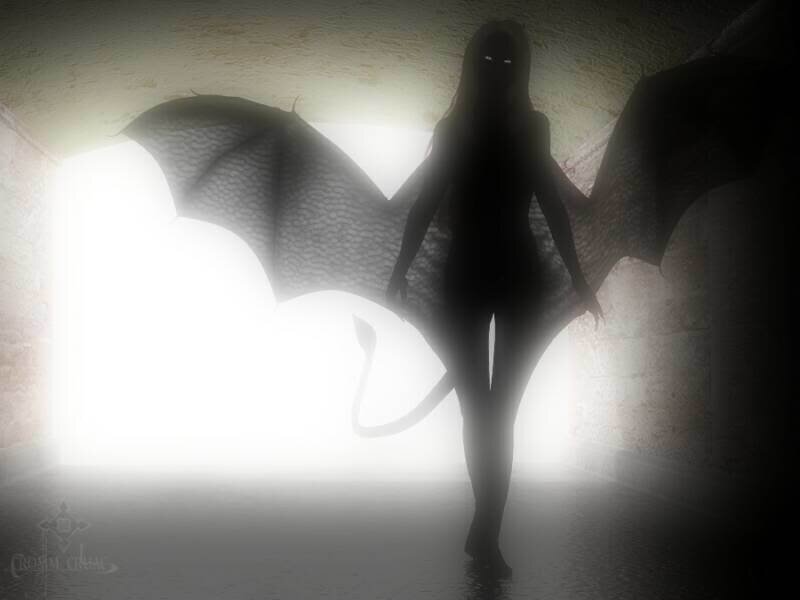 silhouette of a winged figure