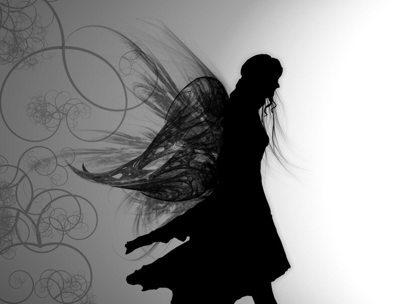 Silhouette of a Winged Figure — Black, Dramatic, Digital Art