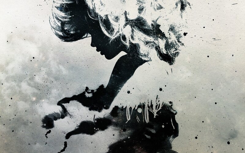 silhouette of a woman in ink
