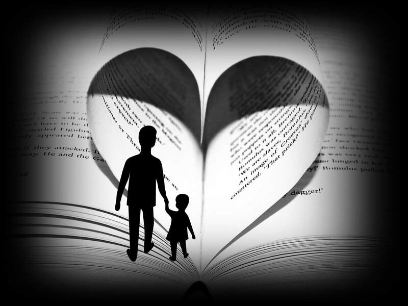 Silhouette of Adult and Child — Black, Dramatic, Illustration