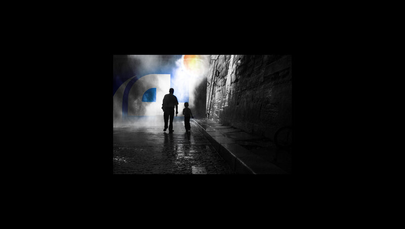 Silhouette of Adult and Child — Black