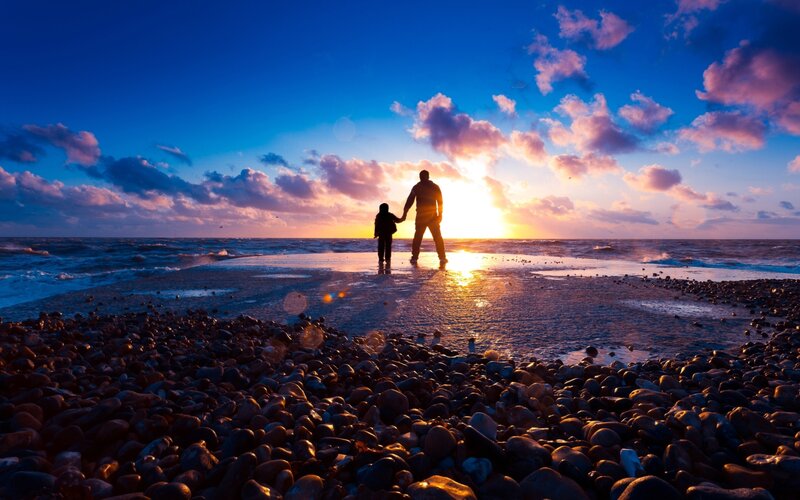 Silhouette of Adult and Child — Blue, Serene
