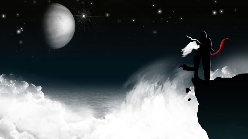 Silhouette of Angel and Devil — Black, Dramatic, Night