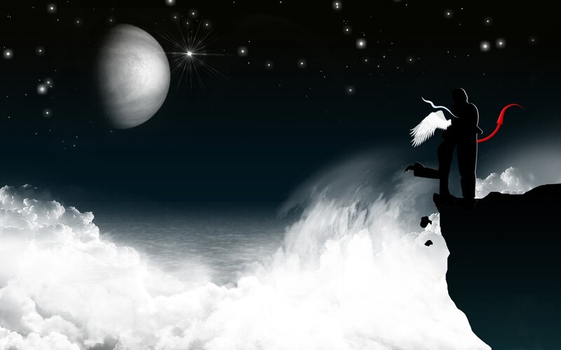 Silhouette of Angel and Devil — Black, Dramatic